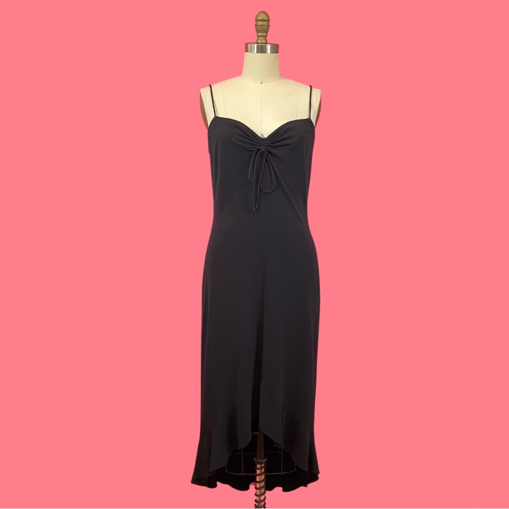 90s Laundry By Shelli Segal Stretch High Low Hem Goth Mini Midi Dress 8